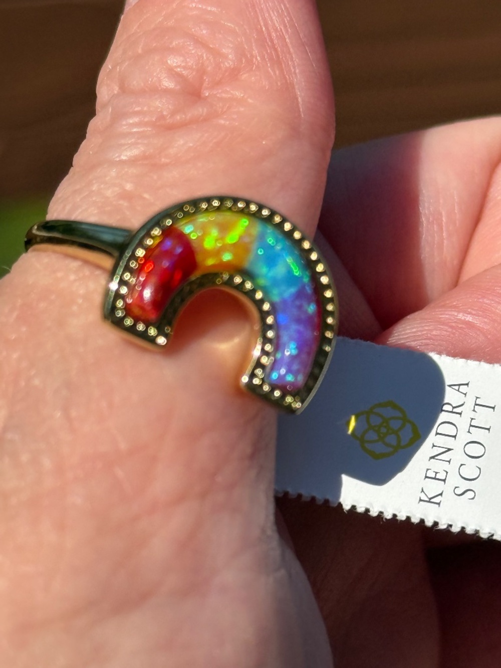 Kendra Scott Rainbow Ring w Kyocera Opal (lab grown) 8 NWT - Picture 4 of 7